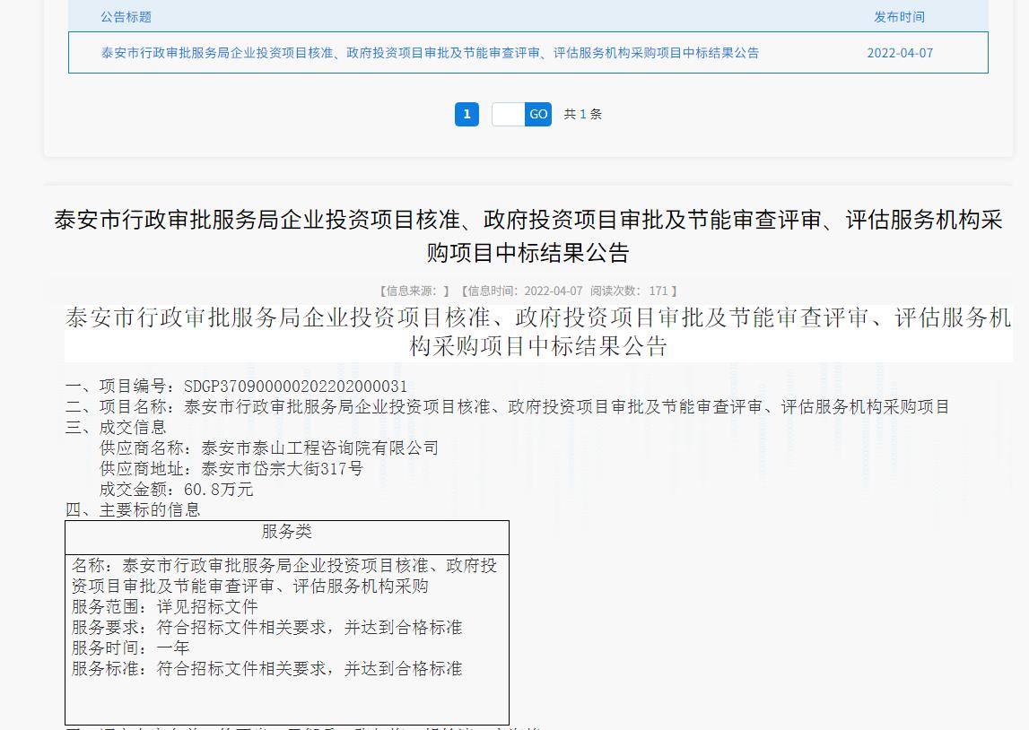 中標(biāo)信息｜我院中標(biāo)泰安市行政審批服務(wù)局投資項(xiàng)目核準(zhǔn)、審批、審查、評(píng)估服務(wù)項(xiàng)目